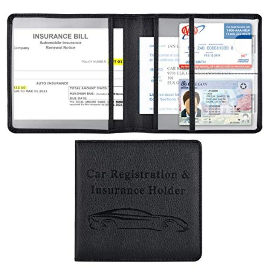 

Car Registration and Insurance Holder, Vehicle Glove Box Car Organizer Men Women Wallet Accessories Case for Cards, Essential D