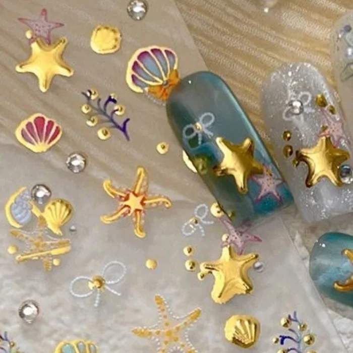 Summer 3D Beach Ocean Nail Art Stickers Shell Starfish Sticker Clams Conch Coral Sea Nail Decoration Manicure Salon Decals DIY