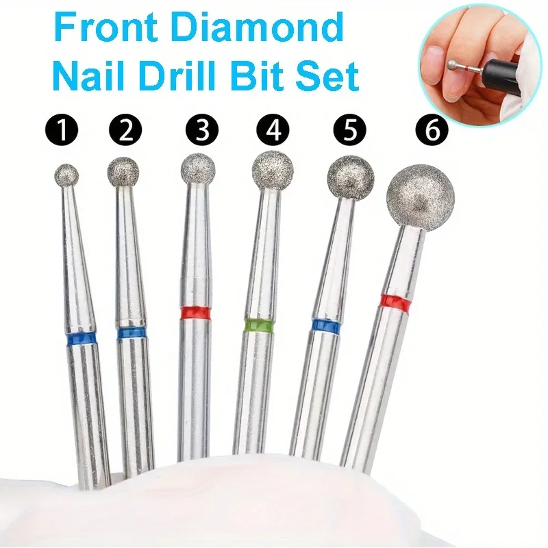 Kit-6 Professional Diamond Nail Drill Bit Set, Unscented Rotary Burrs for Electric Nail Drill Machine Manicure Pedicure Tools,