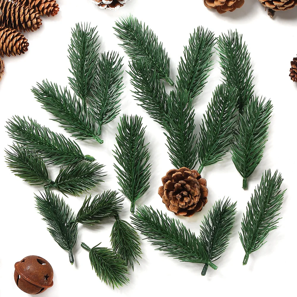 10pcs Pine Branches Artificial Fake Plant Artificial Flower Branch Christmas Party Decoration DIY Accessories Bouquet Gift Box