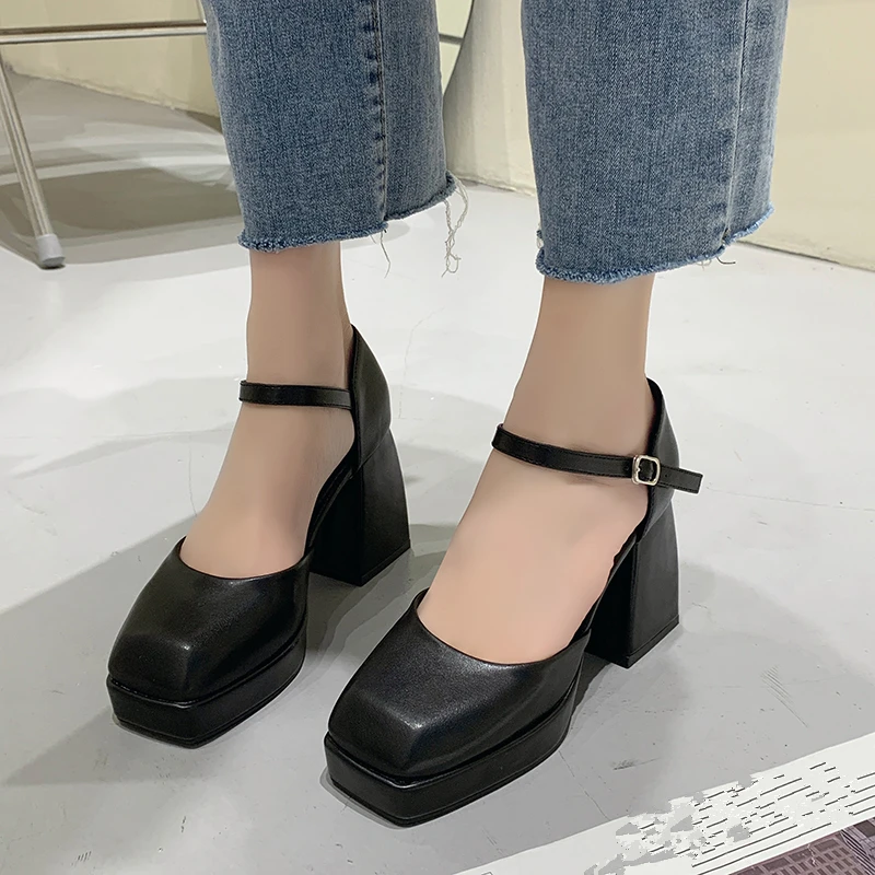 2024 Spring and Summer New Waterproof Platform Simple Black Thick Heel High Heels Women\'s Thick Sole Elegant Shoes