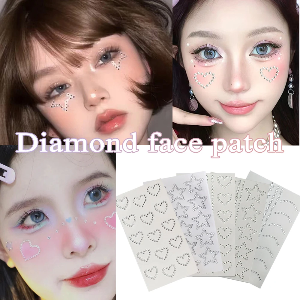 3D Sexy Face Tattoo Stickers Star Heart Glitter Fake Tattoo Rhinestones for Women Music Festival Face Jewels Temporary Tattoos