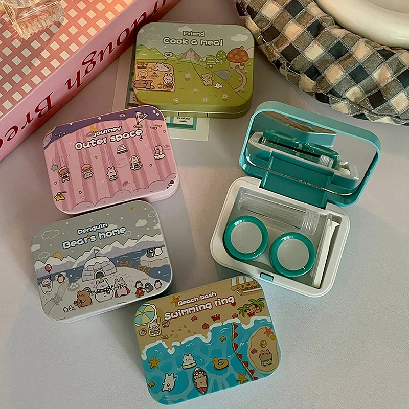 Cute Cartoon Contact Lens Box Portable Contact Lens Case Travel Kit For Girls Beauty Lens Storage Container