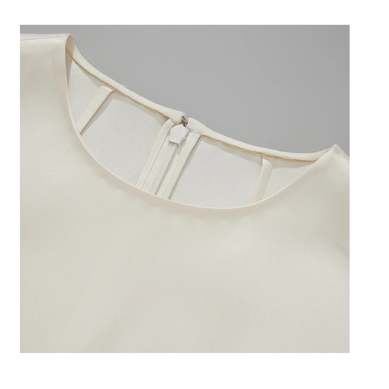 100% Mulberry Silk Women's Dress Silk Satin Round Neck Long and Bare Skirt Simple Temperament Soft and Delicate Urban Fashion