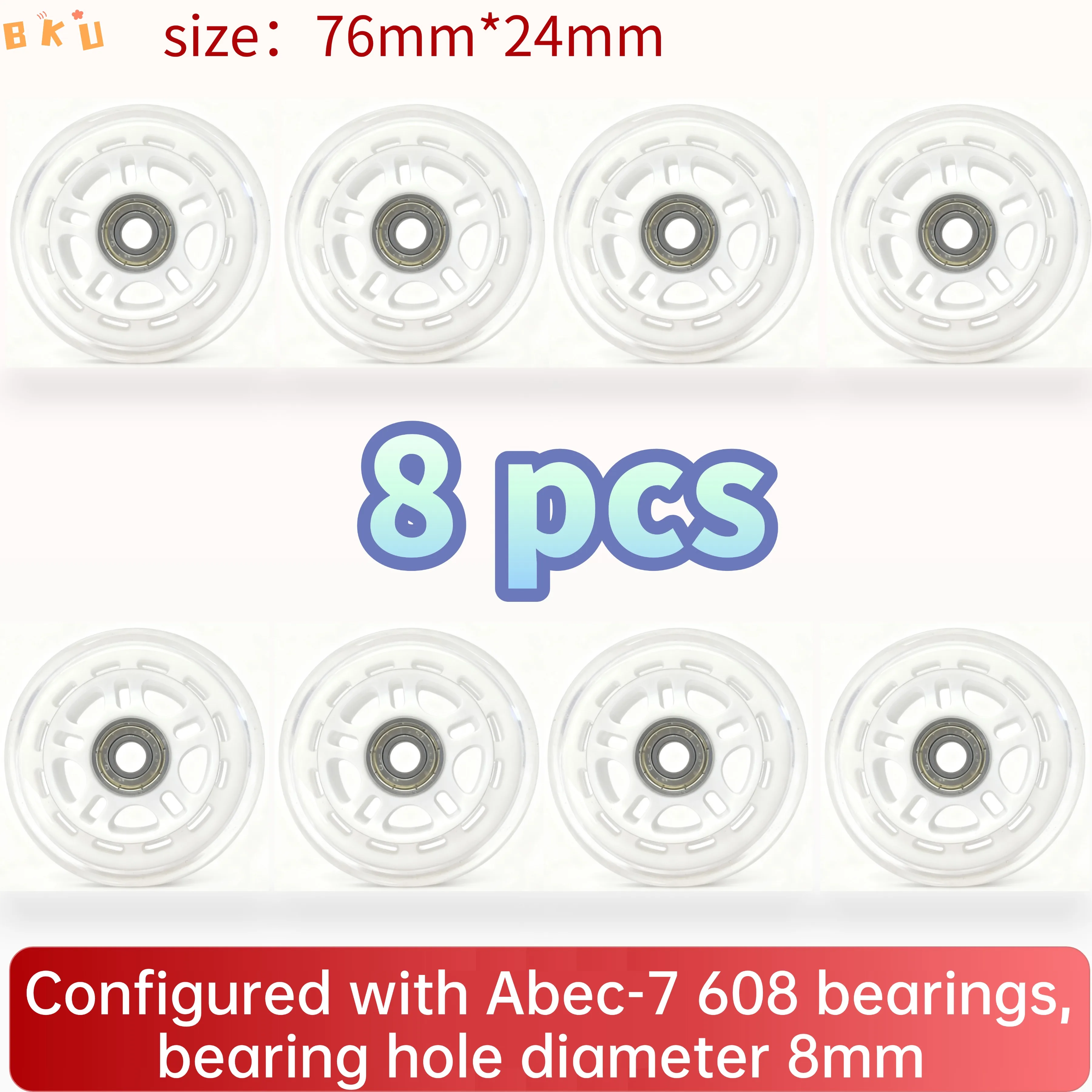 عجلات بديلة من البولي يوريثان مكونة من 8 قطع 76 مم (3 بوصة) مع محامل ABEC-7، مادة PP+PU تناسب الزلاجات المضمنة/الدراجات البخارية للأطفال/الأمتعة