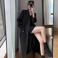 FANAN Elegant Long Trench Coat Women Korean Double Breasted Office Lady Blazer Jacket Fashion Streetwear Long Sleeved Overcoats 4