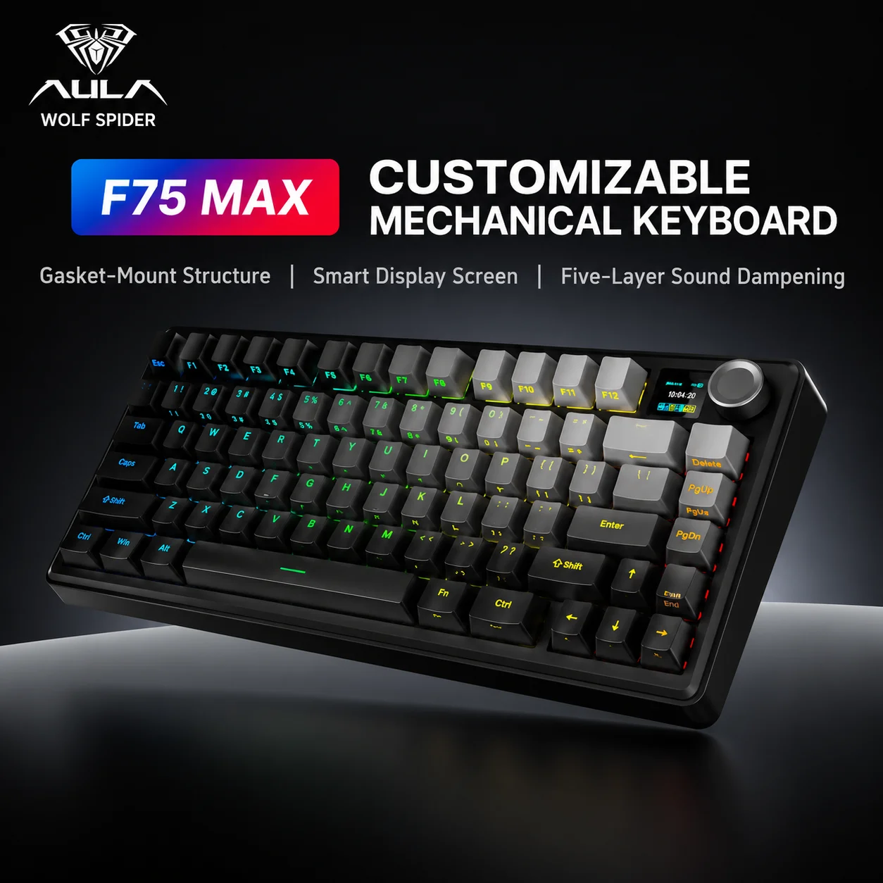 AULA F75MAX Wireless Mechanical Keyboard, Customizable Wired / 2.4G / Bluetooth Tri-Mode, Gasket-Mount Structure, Full-Key Hot