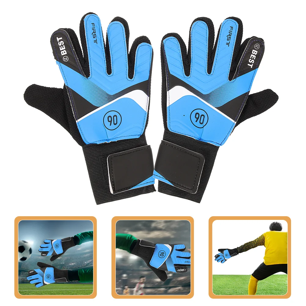 

Children and Youth Goalkeeper Gloves Pu Latex Non-slip Protective Football 1 Pair (blue Size 5) Sports Creative Goaltenders