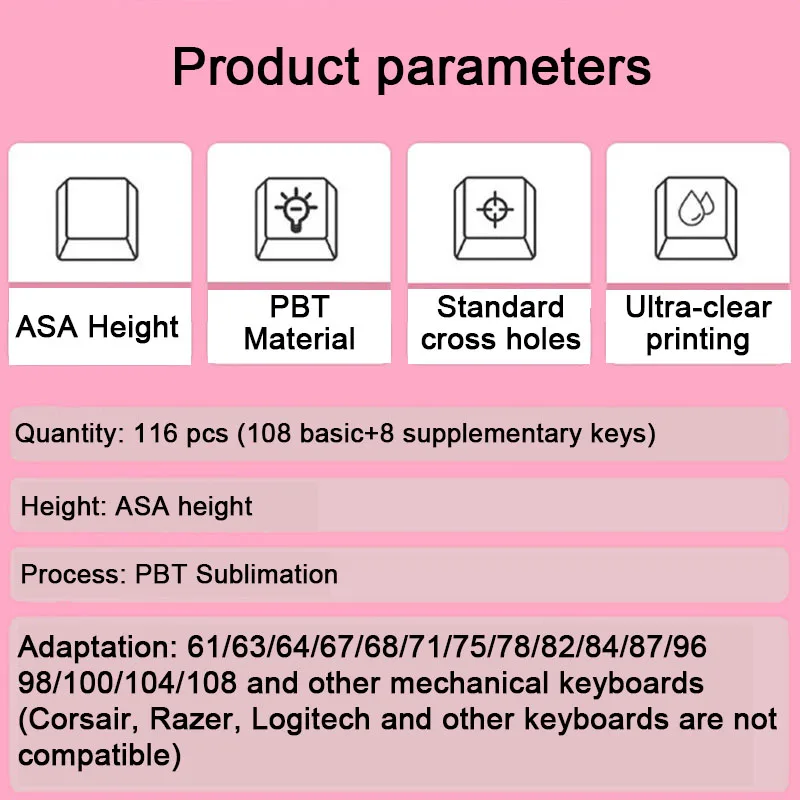 기계식 키보드용 딸기 푸딩 반투명 키캡, 116 키, ASA 프로파일 승화 키캡, 키보드 액세서리