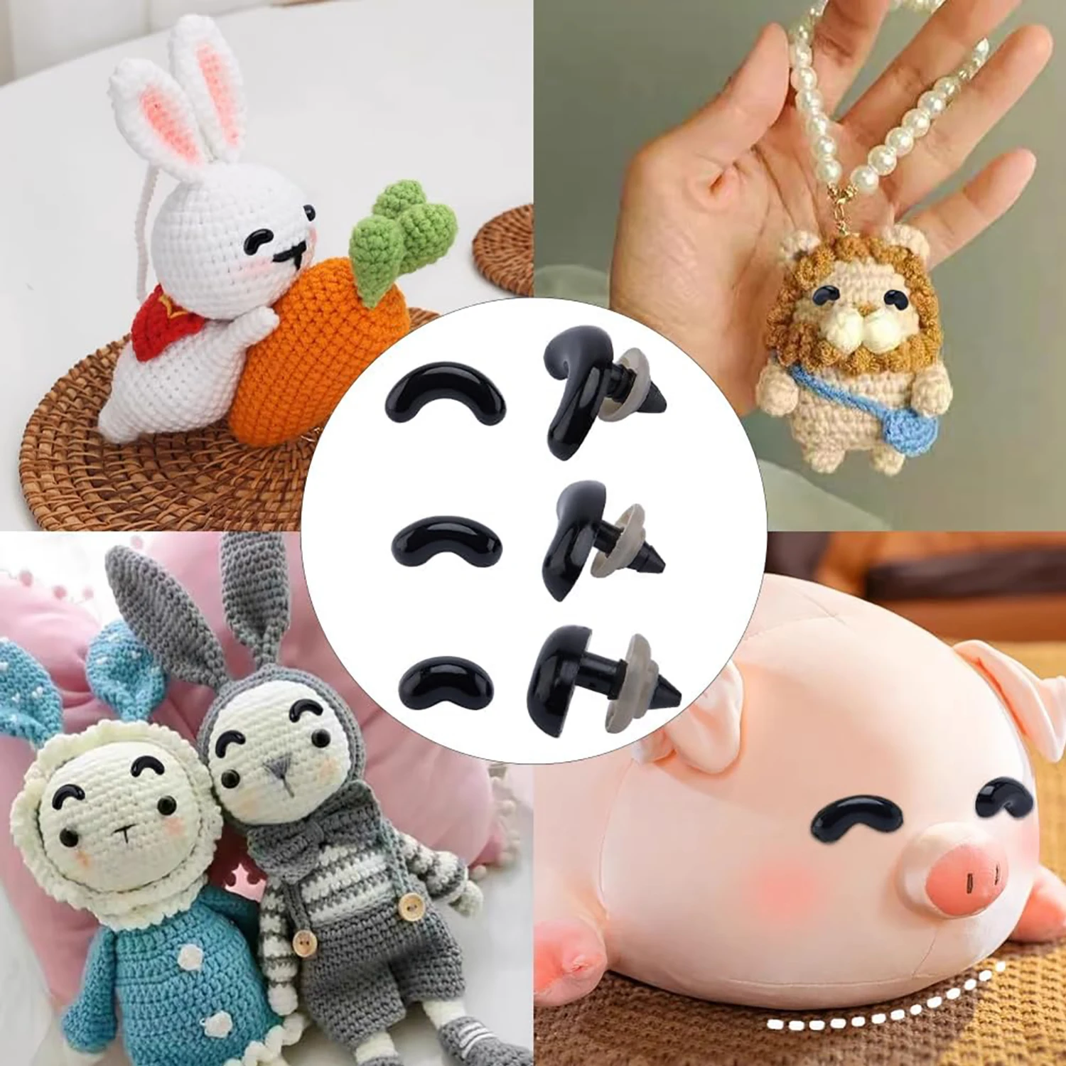 20/60pcs Black Plastic Safety Smile Eyes Crafts Bear Animal DIY Dolls Puppet Nose Accessories Stuffed Craft Safety Eyebrows Toy