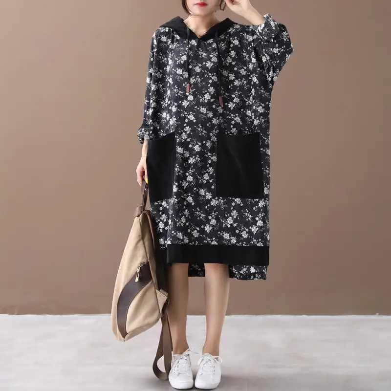 

Loose Floral Patchwork Velvet Sweatirt Dr Slimming Large Size Women's Spring New Sle Artistic Retro Print Dr