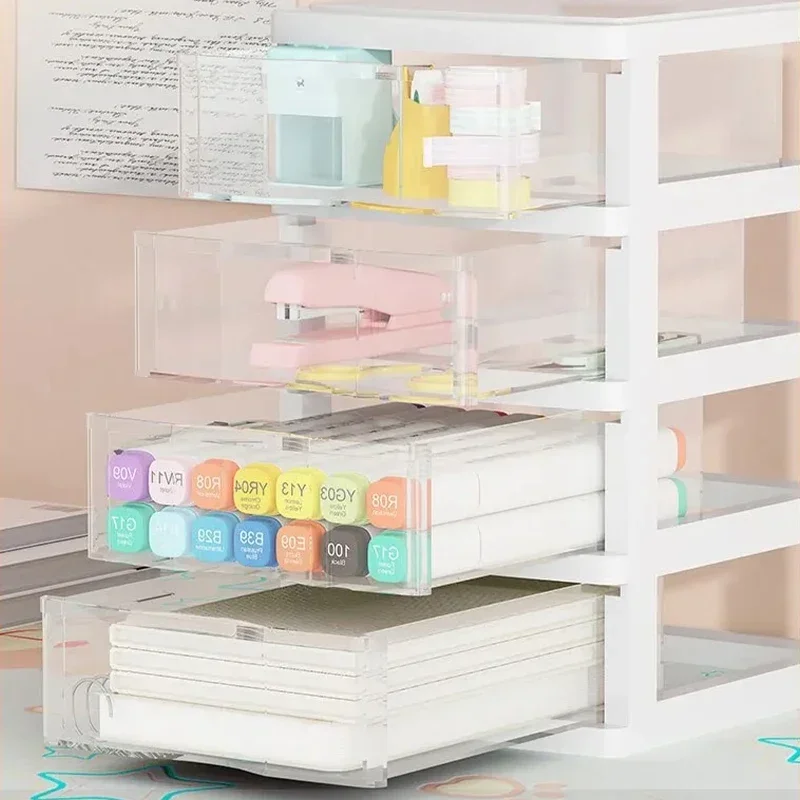 2/3/4 Layers Transparent Storage Cabinet | Plastic Stackable Storage Drawer Bins Desk Organizer Stackable Drawers for Desktop