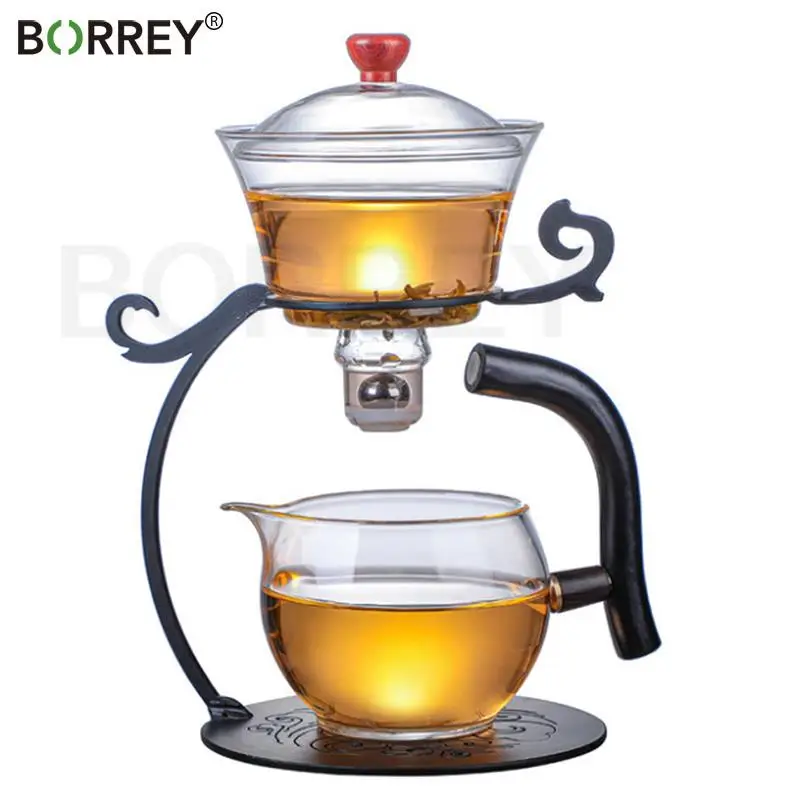 

BORREY Creative Glass Teapot Heat-Resistant Borosilicate Glass Teapot Turkish Drip Pot For Tea Coffee Make Automatic Teapot Cup