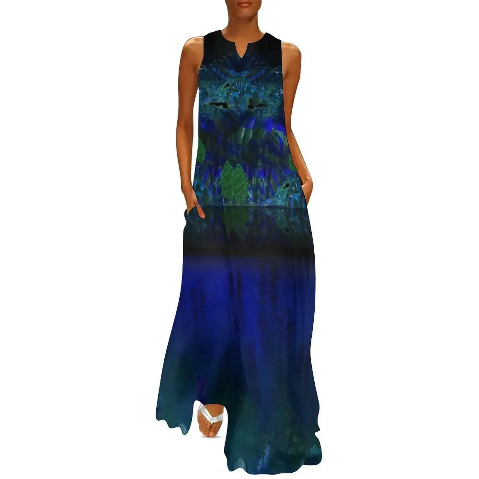 

DA Mountain And Underwater Fractal IAFI Long Dress beach dresses festival outfit women dress summer 2025 women Dress