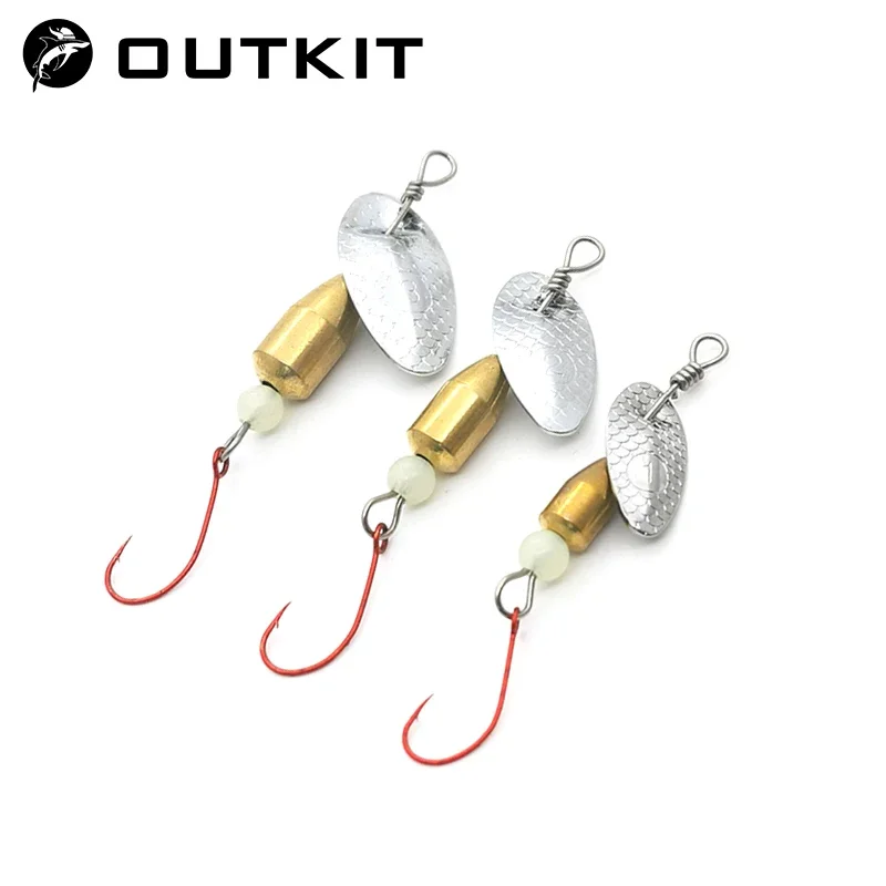 OUTKIT 1Pcs Spinner Spoon Metal Bait Micro Fishing Lure Small Sequins Copper Long Shot Baits For Bass Trout Perch Pike Rotating