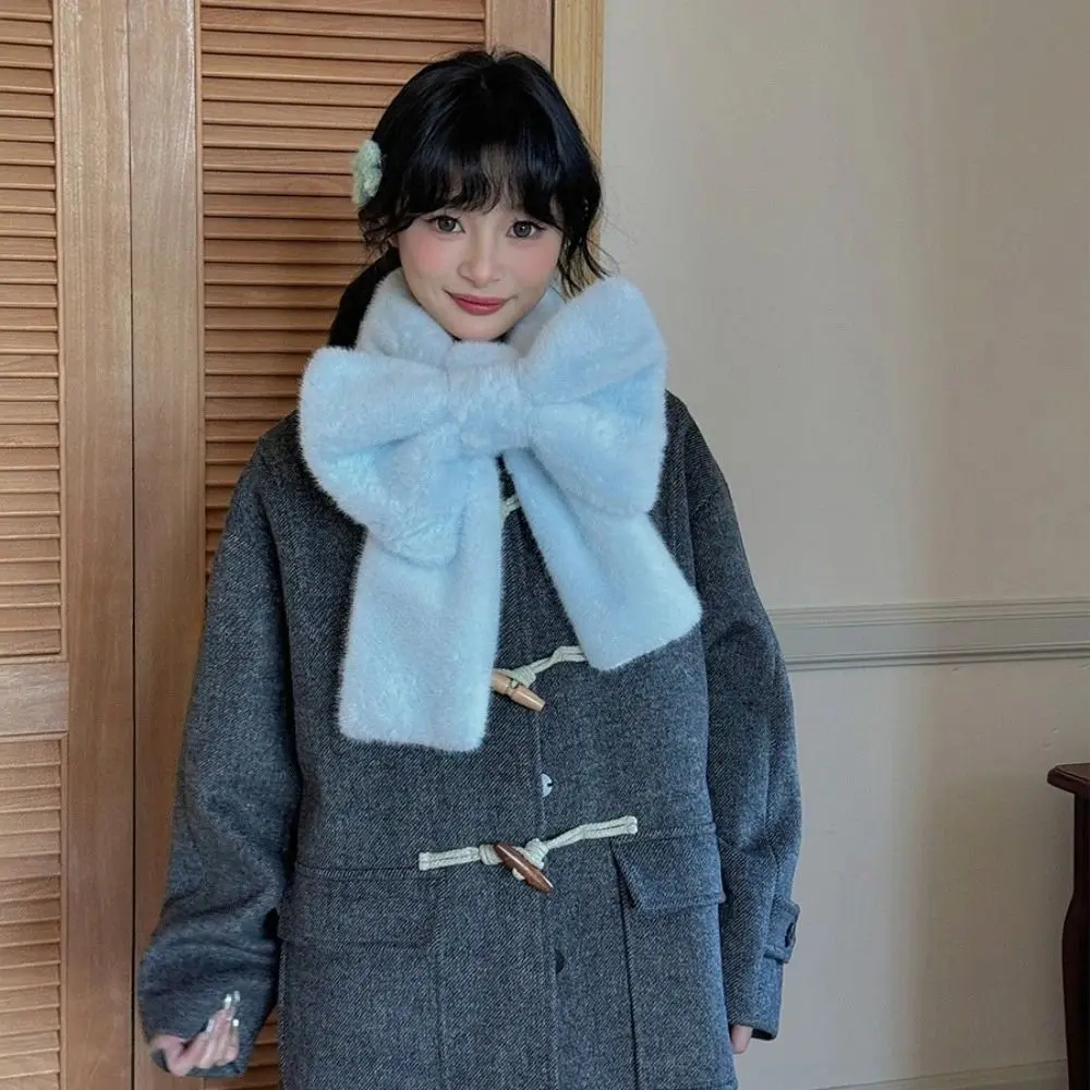 

Милый шарф с большим бантом, ветрозащитный утепленный шарф для шеи, однотонный шерстяной шейный платок для женщин и девочек