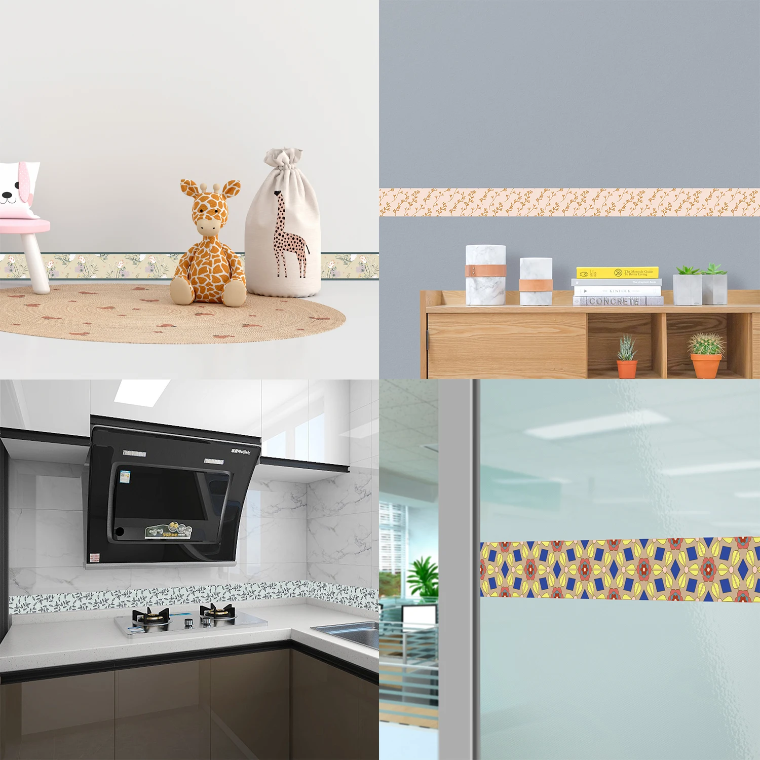 

Peel and Stick Tile Border Stickers 10x300cm Waterproof Self Adhesive Wall Trim Retro Geometric Decor for Bathroom Kitchen