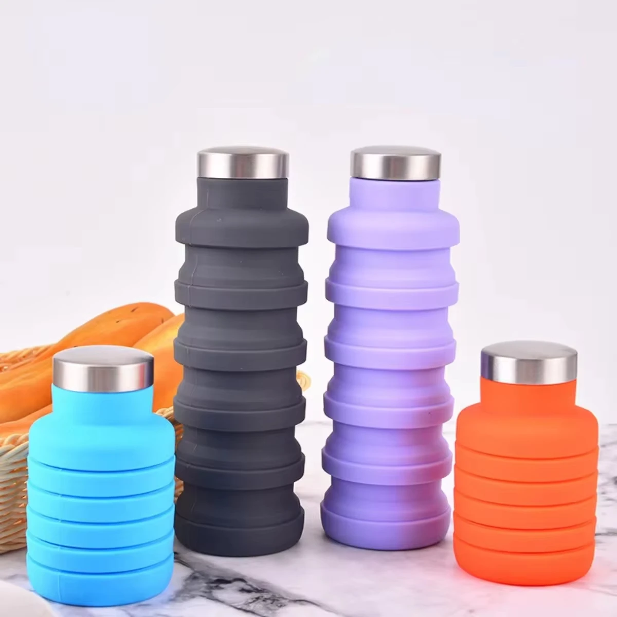 Collapsible Water Bottle, Reuseable BPA Free Silicone Foldable Bottles Portable Hiking Cup For Outdoor Mountaineering Tours view 6