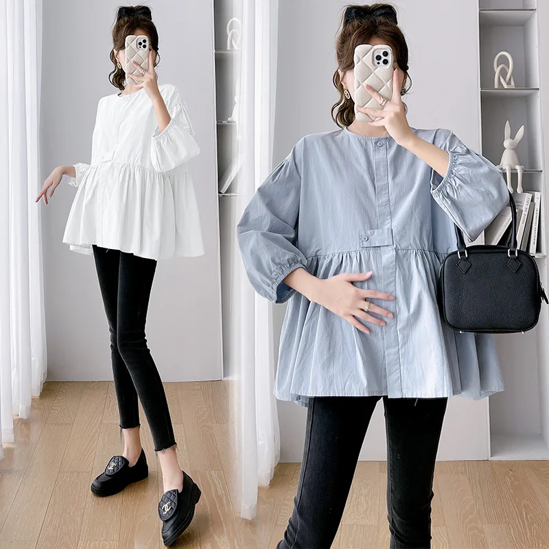 Cotton Maternity Blouses Long Sleeve Shirts Clothes for Pregnant Women Blouse Pregnancy Tops