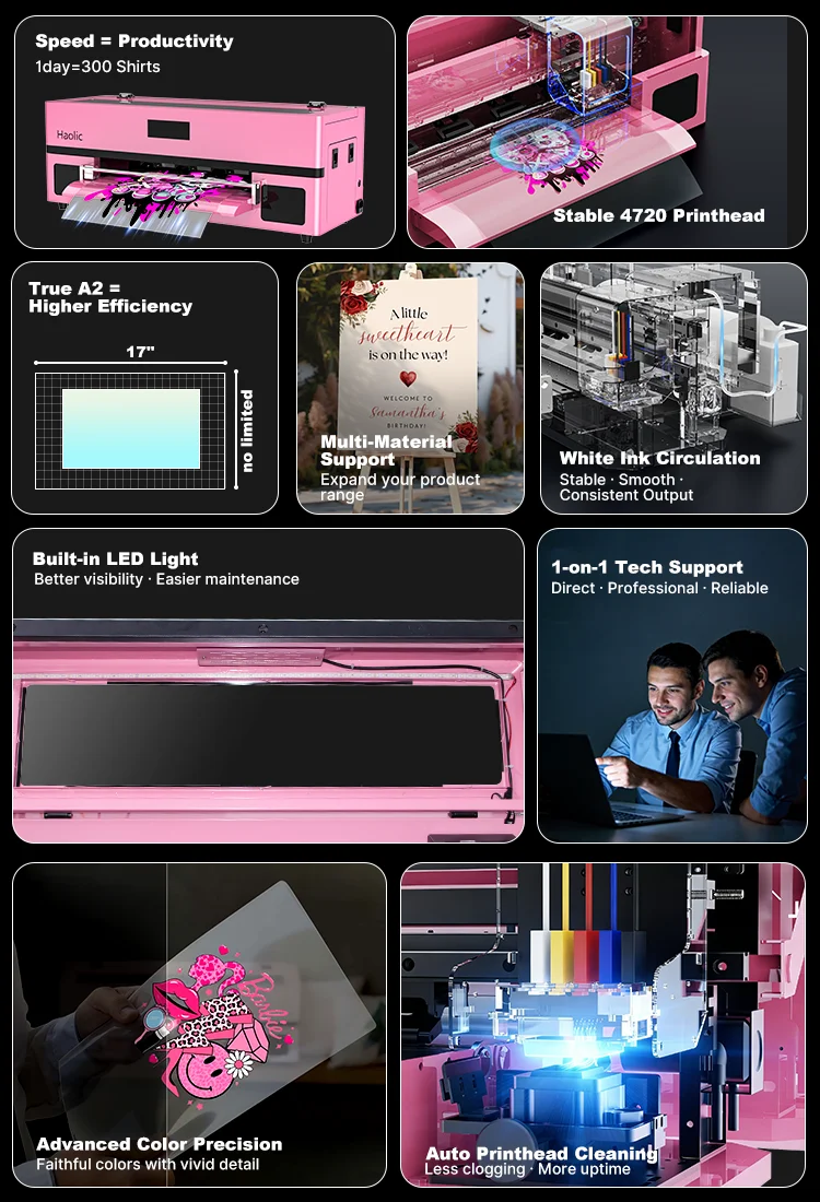 2026 New Tax-free Pink A2 DTF Printer Full-Automatic 1 Year Transfer Printing Machine Powder Shaker For Small Home