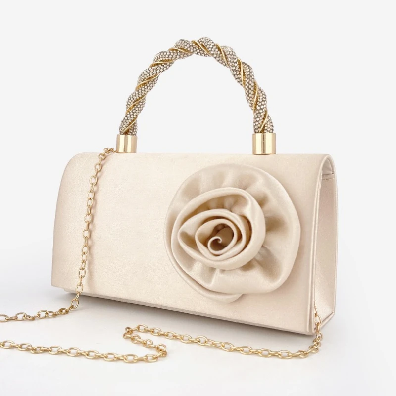 

Glossy Wedding Party Flower Evening Purse Women's Elegant Flip Cover Clutch Bags Light Luxury Sweet Champange Small Handbag