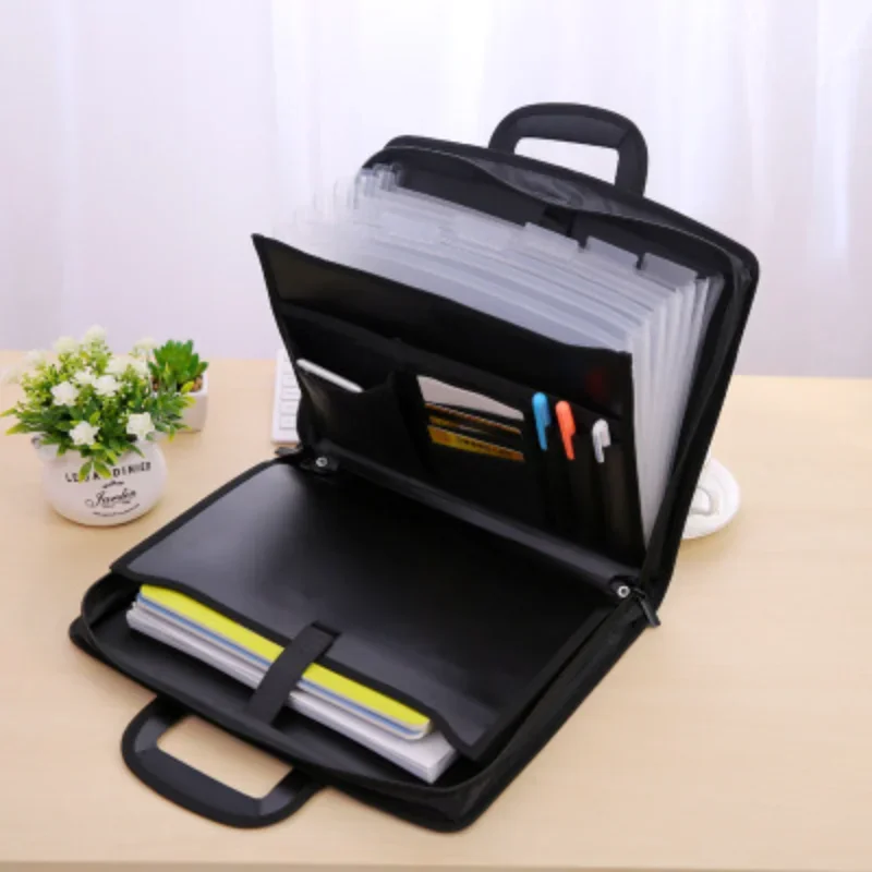 Multipurpose Briefcase Portable Canvas Document Bag Waterproof Multi-Layer File Material Organizer Pouch Accessories Supplies