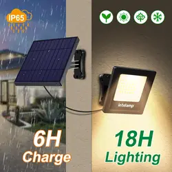 intelamp 4400mAh Outdoor Solar Lights Flood Lamp Auto On/Off With 16.4Ft Cable Waterproof For Front Door Garden Garage Yard