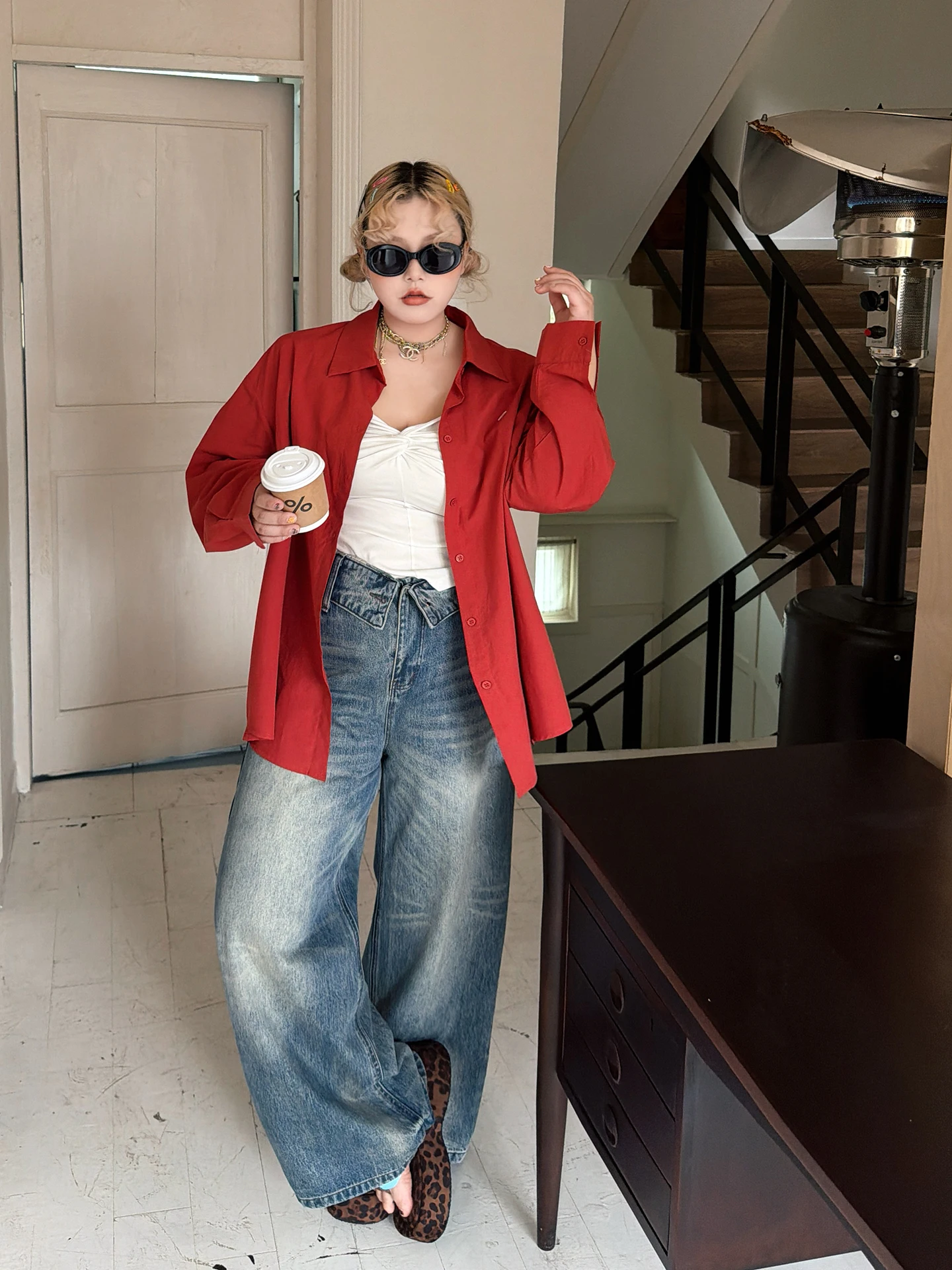 

AZHOUSDAY Retro Long Sve irt Women's Casual Loose Fit Cotton Blend Outerwear irt Vintage Sle Slimming Effect