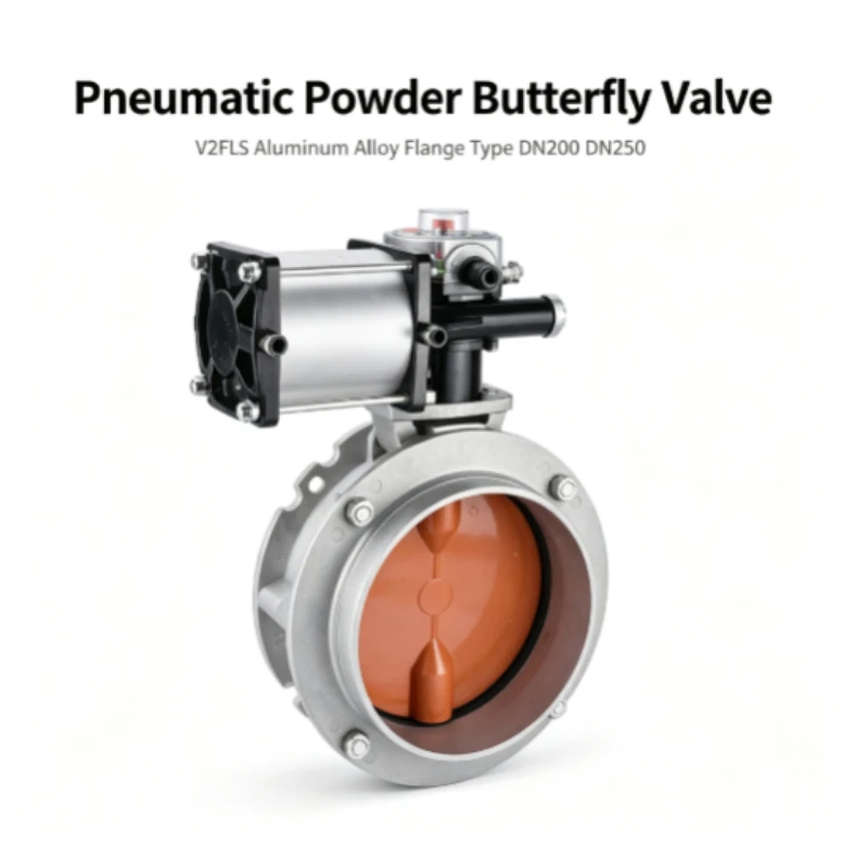 For V2FS Aluminum Alloy Pneumatic Dust Powder Butterfly Manual Pneumatic Flange Butterfly DN200 DN250