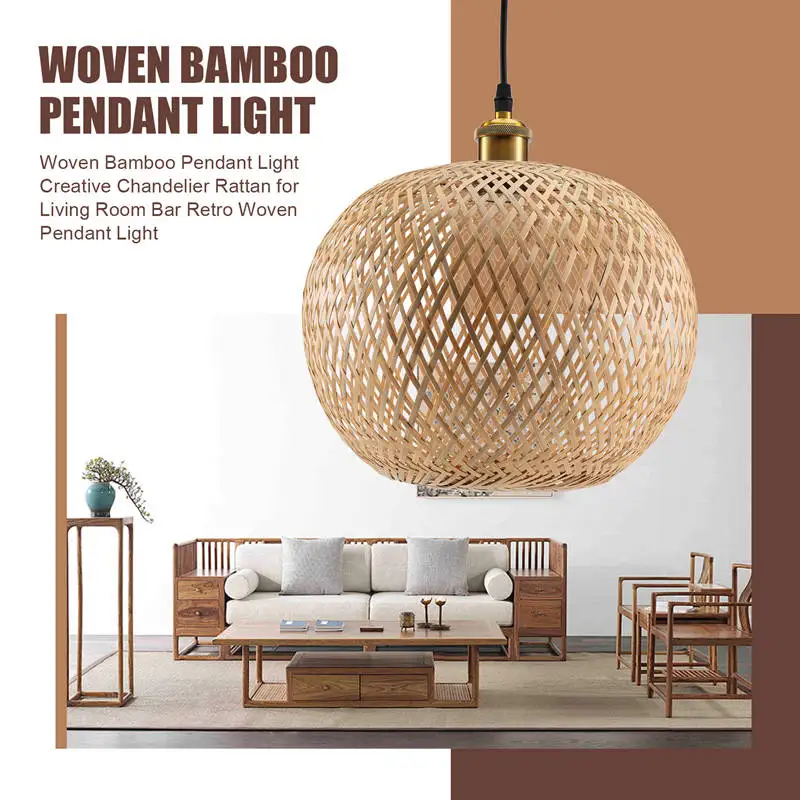 Тканый бамбуковый подвесной светильник, люстра из ротанга для гостиной, бара, плетеный подвесной светильник в стиле ретро-A69M