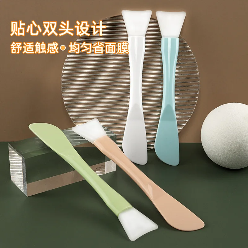 Spazzola per maschera facciale in silicone Testa morbida con raschietto Spazzola per pellicola di fango integrata a doppio uso Strumento di bellezza per la regolazione della pellicola fai-da-te Cura della pelle
