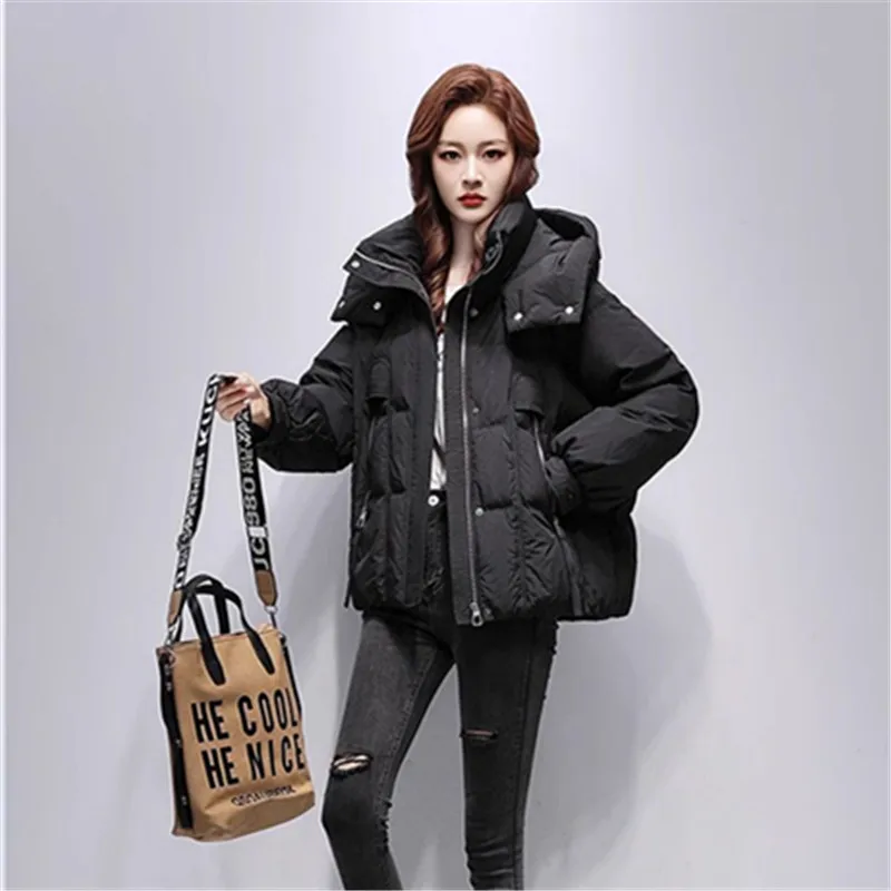 

Новинка 2025 года, короткая хлопковая стеганая куртка с капюшоном, женская зимняя теплая верхняя одежда с подкладкой, женская повседневная корейская свободная короткая парка, пальто