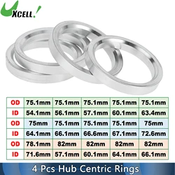 UXCELL 4pcs OD 75.1/75/78.1/82mm to ID 54.1/56.1/60.1/63.4/66.1/66.6/67.1/72.6/71.6mm Car Hub Centric Rings Aluminum Alloy