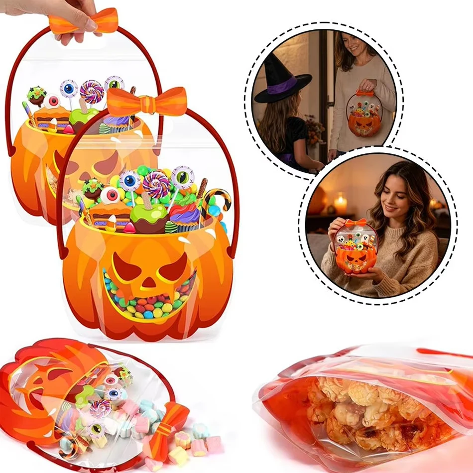 10–40 Stück Halloween-Leckerei-Beutel, transparente, selbstklebende Süßigkeitenbeutel, Plastik-Kekstüten für „Trick or Treat“, Halloween-Geschenkbeutel – Detail 2