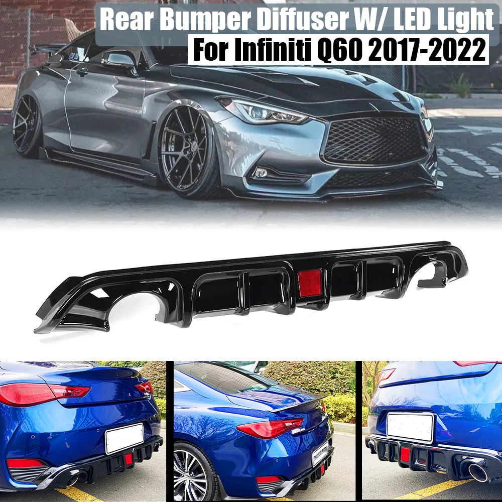 

For Infiniti Q60 2017 2018 2019 2020 2021 2022 Rear Diffuser Bumper Lip Black Spoiler Plate Splitter Bracket Lamp