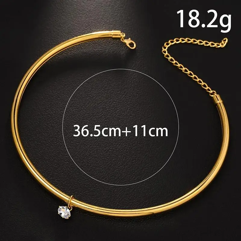 Light Luxury Simple Collar Necklace Big Crystal Oval Pendant Daily Stacking Versatile Collarbone Chain Necklace