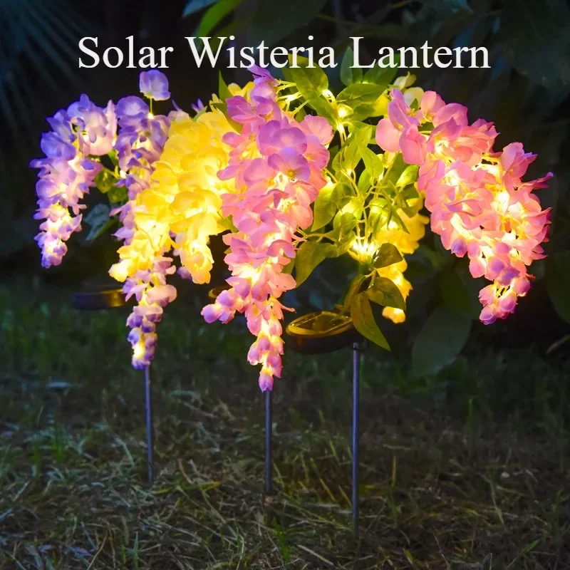 4 Heads Solar Lights Outdoor Decorative Solar Garden Lights Wisteria Flower Lawn Lamp for Yard Patio Garden Decor