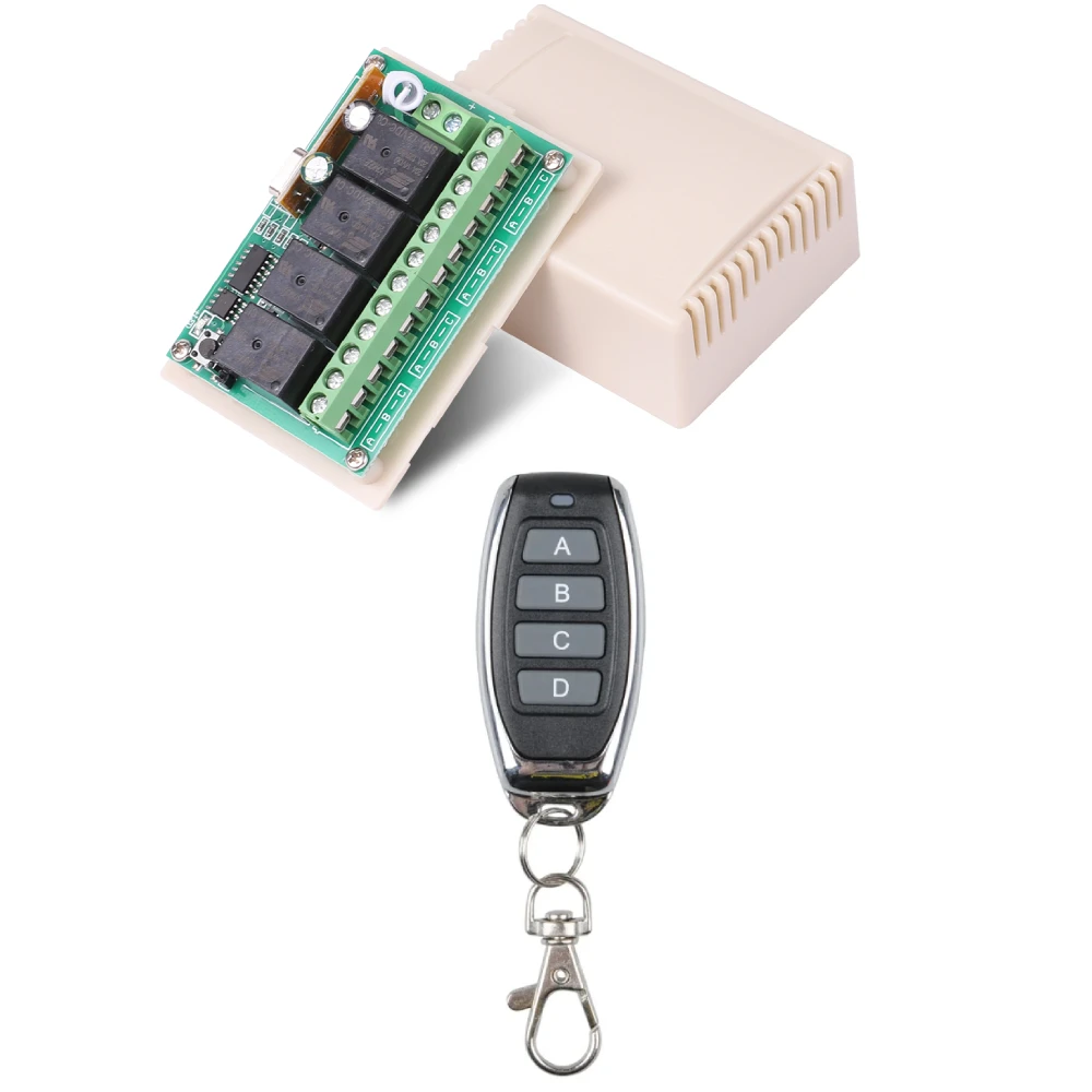 433 Mhz Draadloze Universele Afstandsbediening Schakelaar Dc 12V 4ch Rf Relay Ontvanger En Zender Voor Garage En Gate Controller Diy