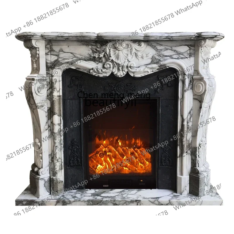 

182C Marble Arabescato Stone Nordic French Carved Heating Fireplace Indoor Fireplace Ornaments
