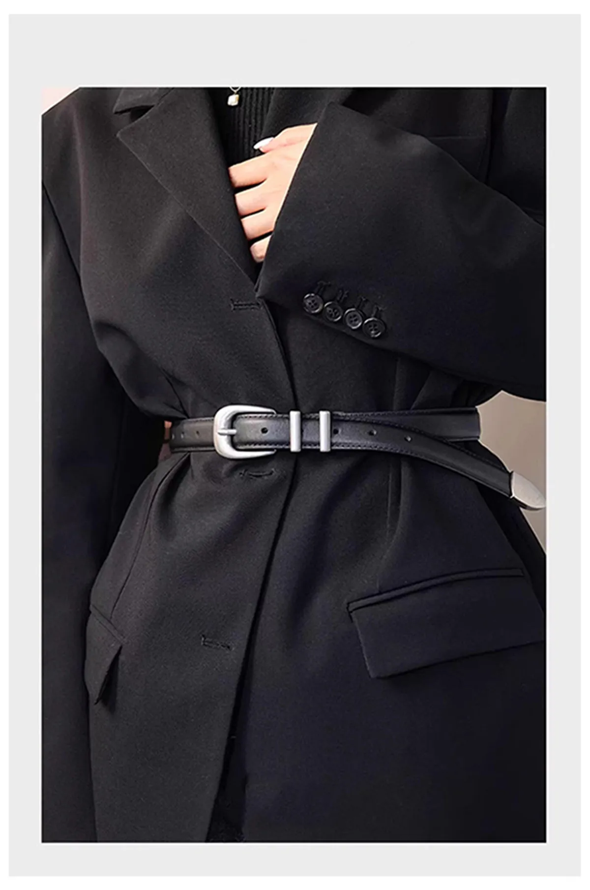 Unisex Vintage Echtleder-Gürtel aus Rindsleder mit Schwarz-Silberner Schnalle, Modisches Accessoire für Männer und Frauen, Geeignet für Jeans – Detail 9