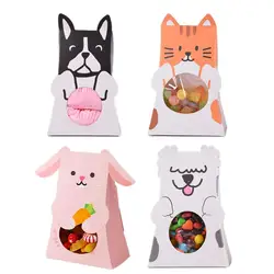 12pcs/lot Lovely Dog Cat Candy Box Cute Animal Gift Box Paper Gift Bags With Window For Kids Birthday Party Supplies&Decorations