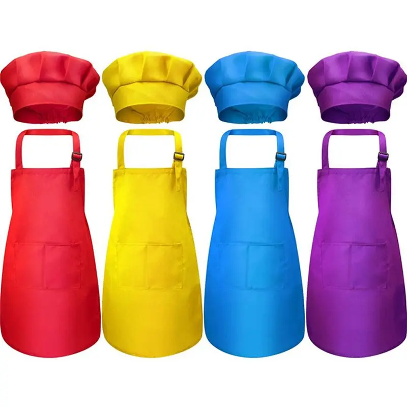 

24-Piece Children's Apron And Chef Hat Set, Adjustable, With 2-Pocket Kitchen Apron Apron-AS97
