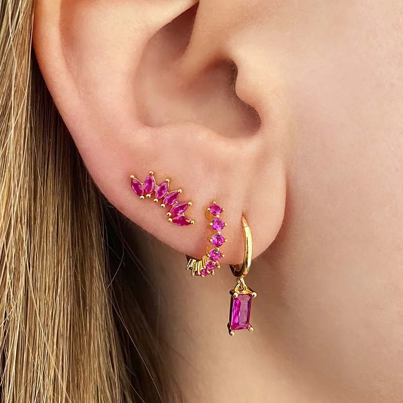 925 Sterling Silver Ear Needle Fine Crystal Zircon Kolczyki sztyfty dla kobiet Zwierzęta / owoce / kwiaty różowe sztyfty urocza biżuteria dla dziewczynek — zdjęcie 7