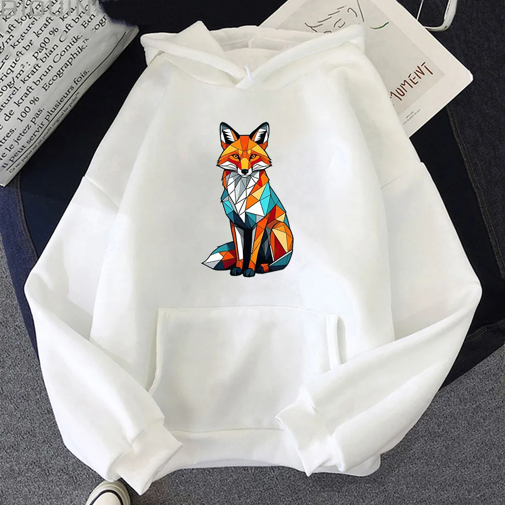 

Rainbow Fox Printed Hoodie Cartoon Print Velvet Casual Long Sleeved Sweatshirt Men Women Clothing Moletom Fashionable Clothing