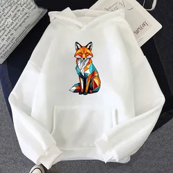 Rainbow Fox Printed Hoodie Cartoon Print Velvet Casual Long Sleeved Sweatshirt Men Women Clothing Moletom Fashionable Clothing