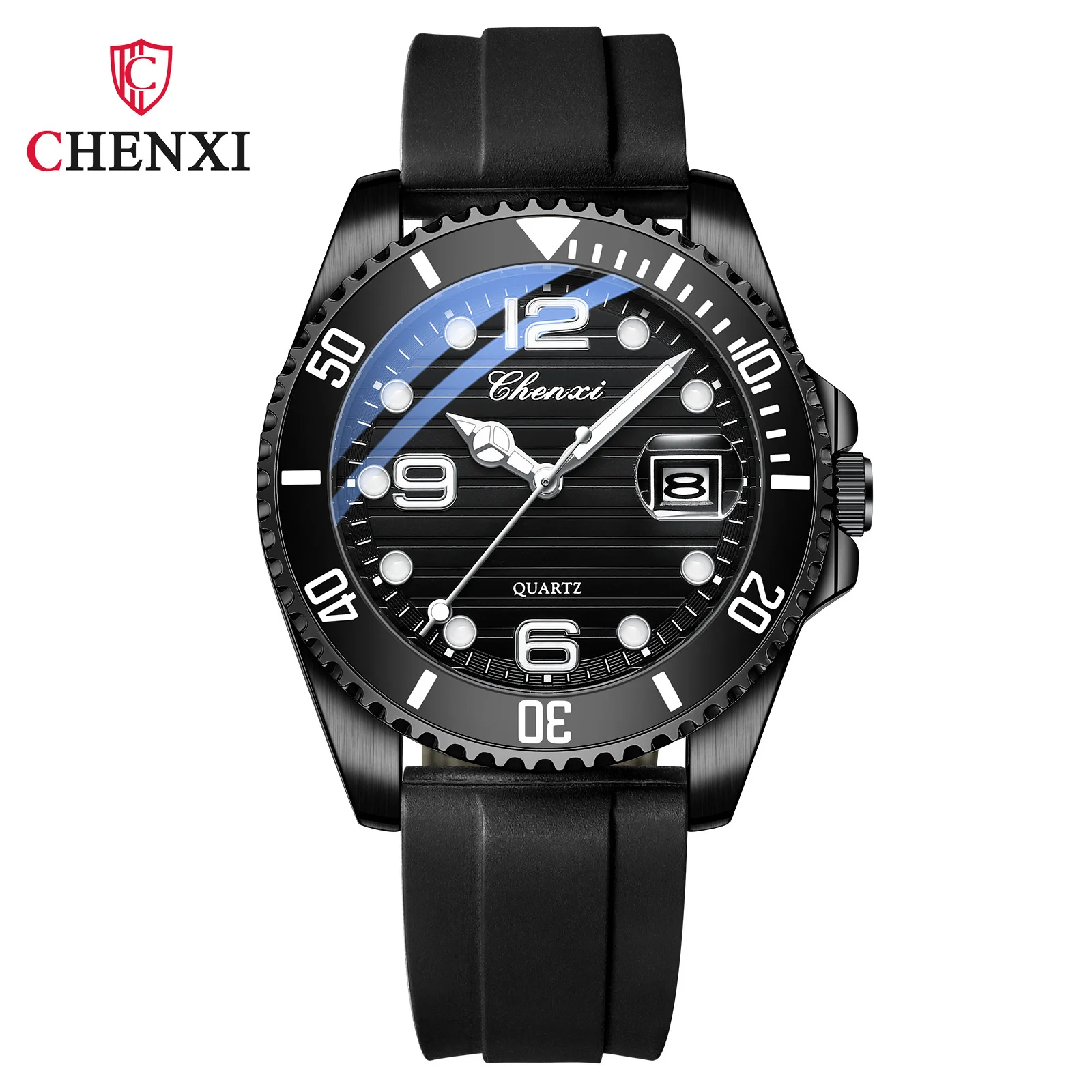 

CHENXI 8285 Quartz Watch Men New Gear Calendar Date Waterproof Glow Silicone Rubber Tape Sports Watches for Male Wristwatch Gift