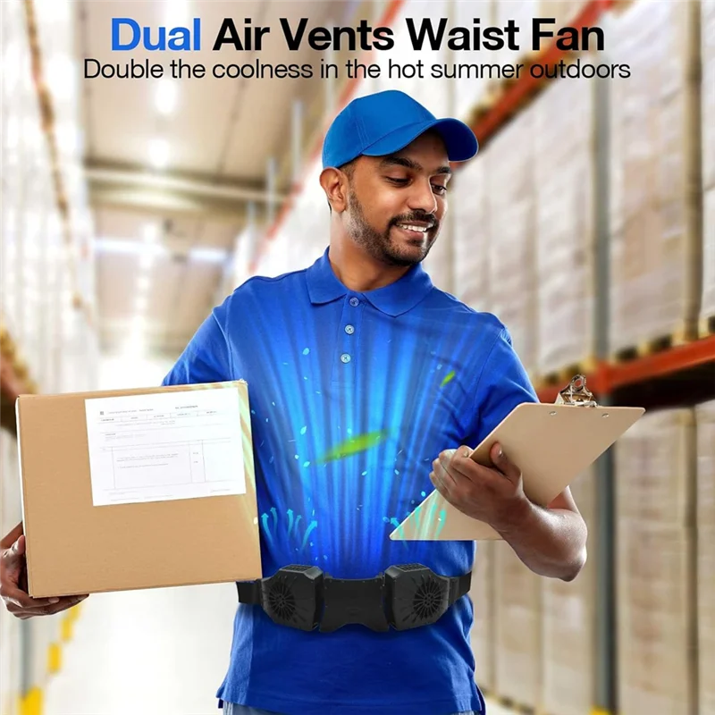 

Портативный поясной вентилятор с 2 вентиляционными отверстиями и регулируемым ремнем, крутой вентилятор 8000 мАч, поясной вентилятор для работы, кемпинга, путешествий, рыбалкиb64b