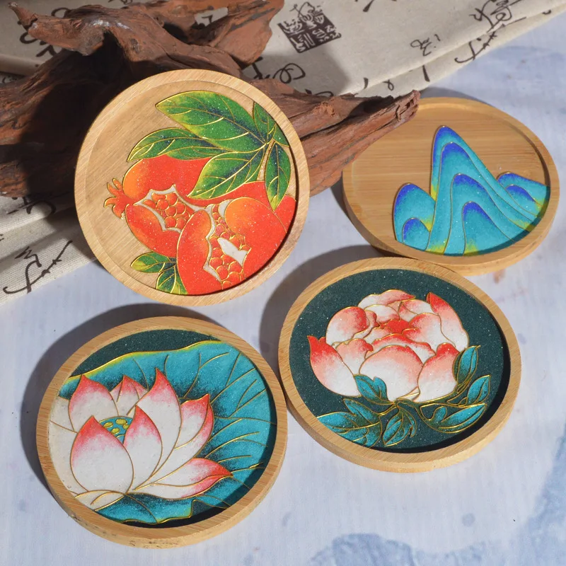 Traditional cloisonne enamel painting.diy handmade material kit. Coasters. Beginner craft activity. Handmade gifts.