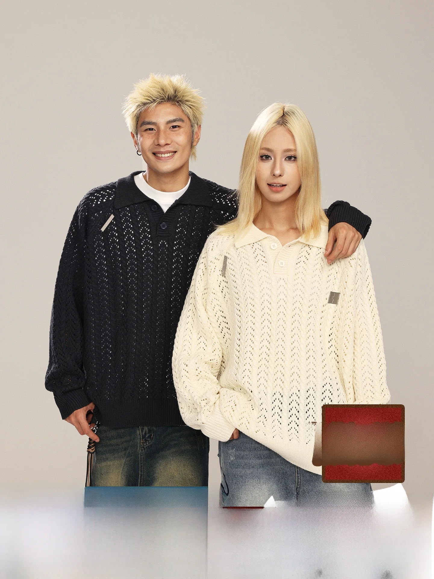 

American Sle Collar Knitted Sweater Loose Casual Loose Spring Autumn Trendy Brand Men's Sweater Coat for Couples