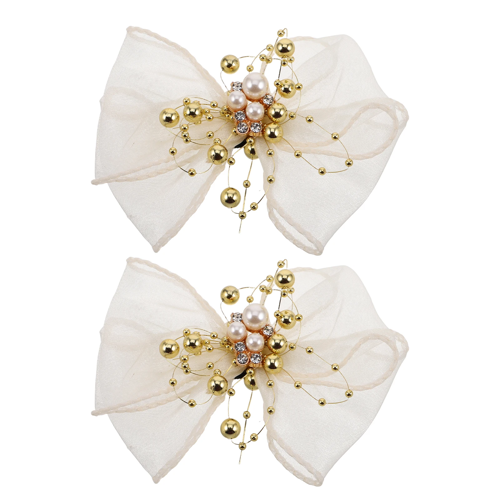 

2pcs Mesh Removable Shoe Buckle Bow Decorative Clips Beige Accessories Embellishments Women Pearl Bling Shoe Charm